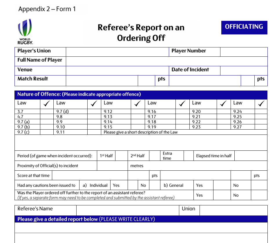 Referee Ordering Off – Red Card