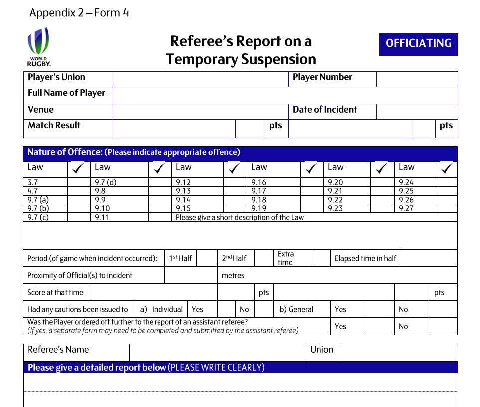 Referee Temporary Suspension – Yellow Card