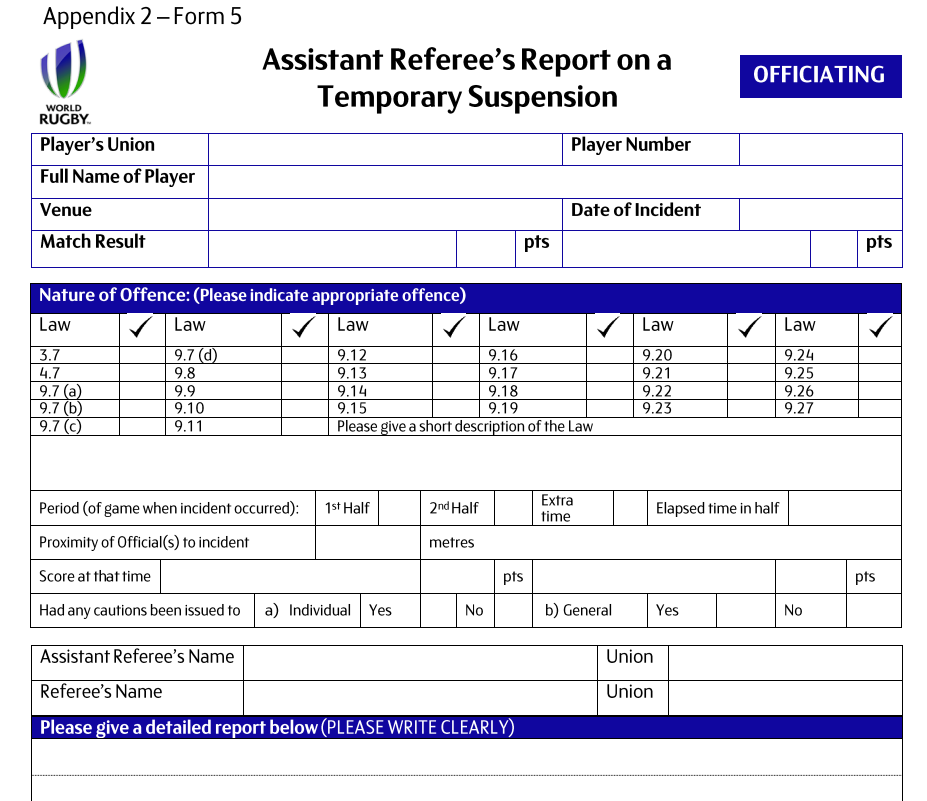 A R Call Temporary Suspension – Yellow Card